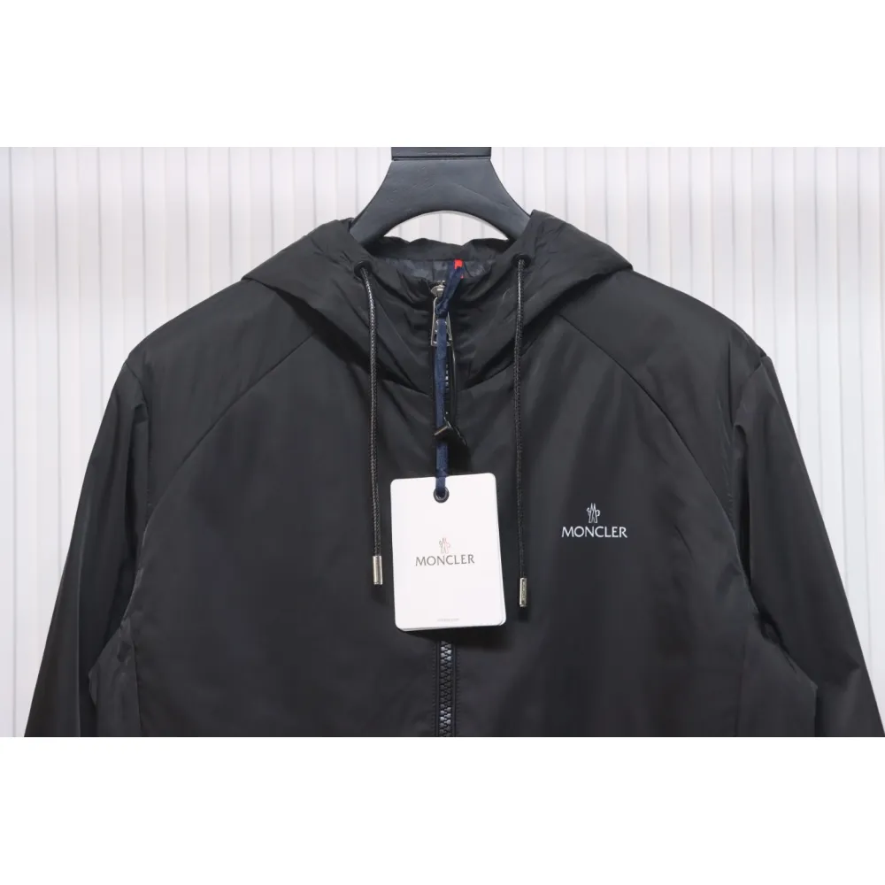 Moncler Cotton Hooded Jacket With Front And Rear Lettering Logo Black