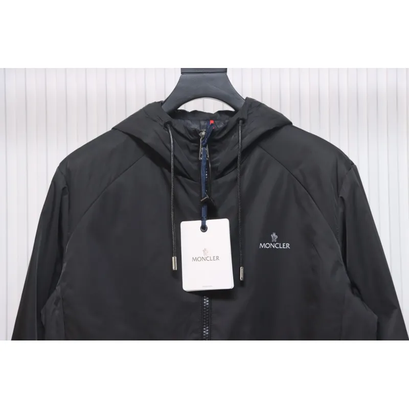 Moncler Cotton Hooded Jacket With Front And Rear Lettering Logo Black