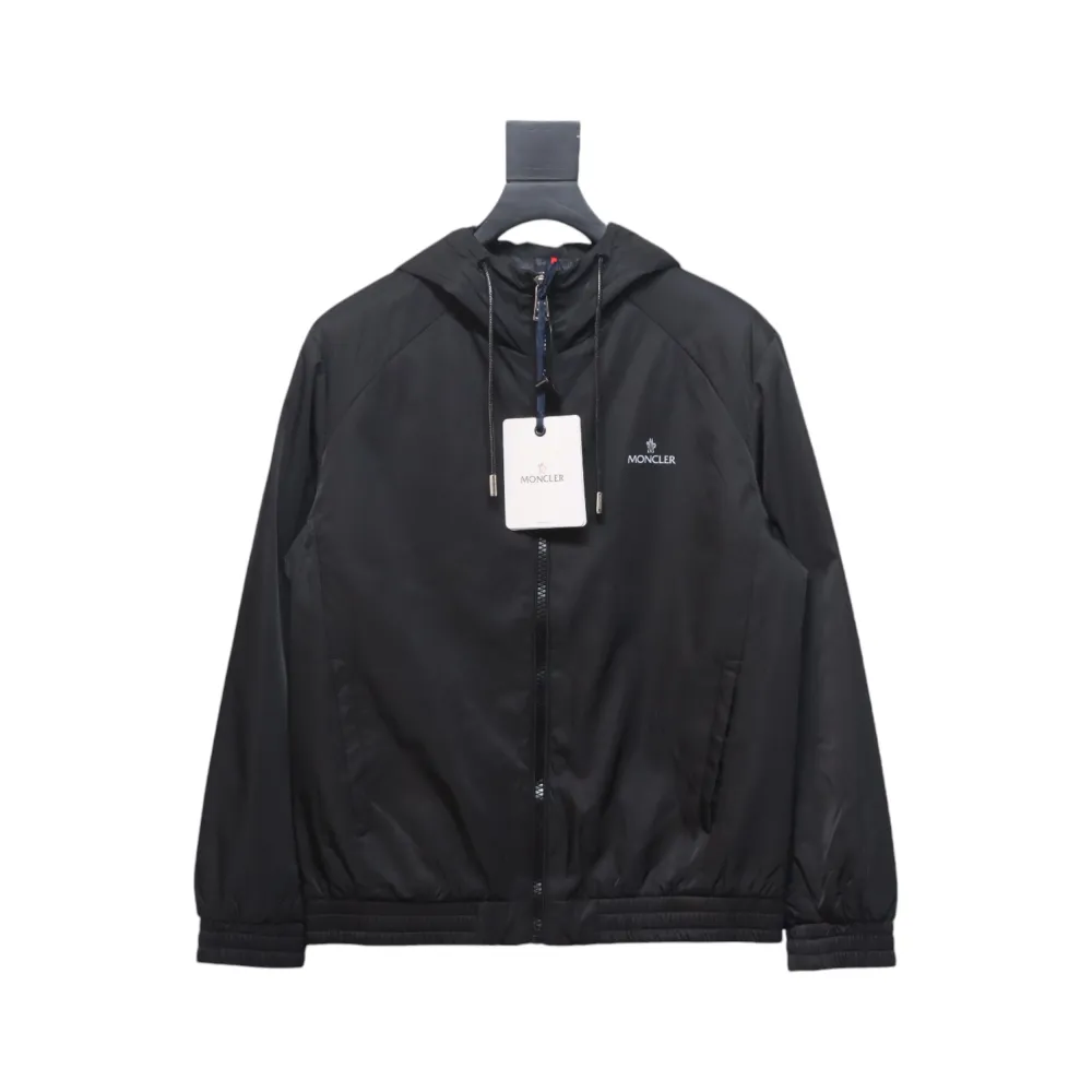 Moncler Cotton Hooded Jacket With Front And Rear Lettering Logo Black