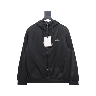 Moncler Cotton Hooded Jacket With Front And Rear Lettering Logo Black 01