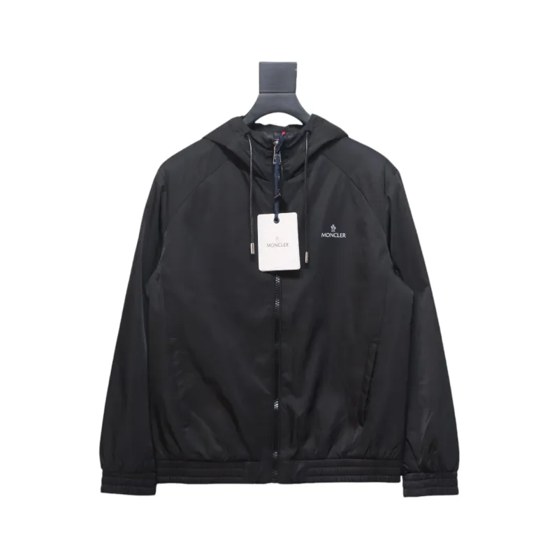 Moncler Cotton Hooded Jacket With Front And Rear Lettering Logo Black