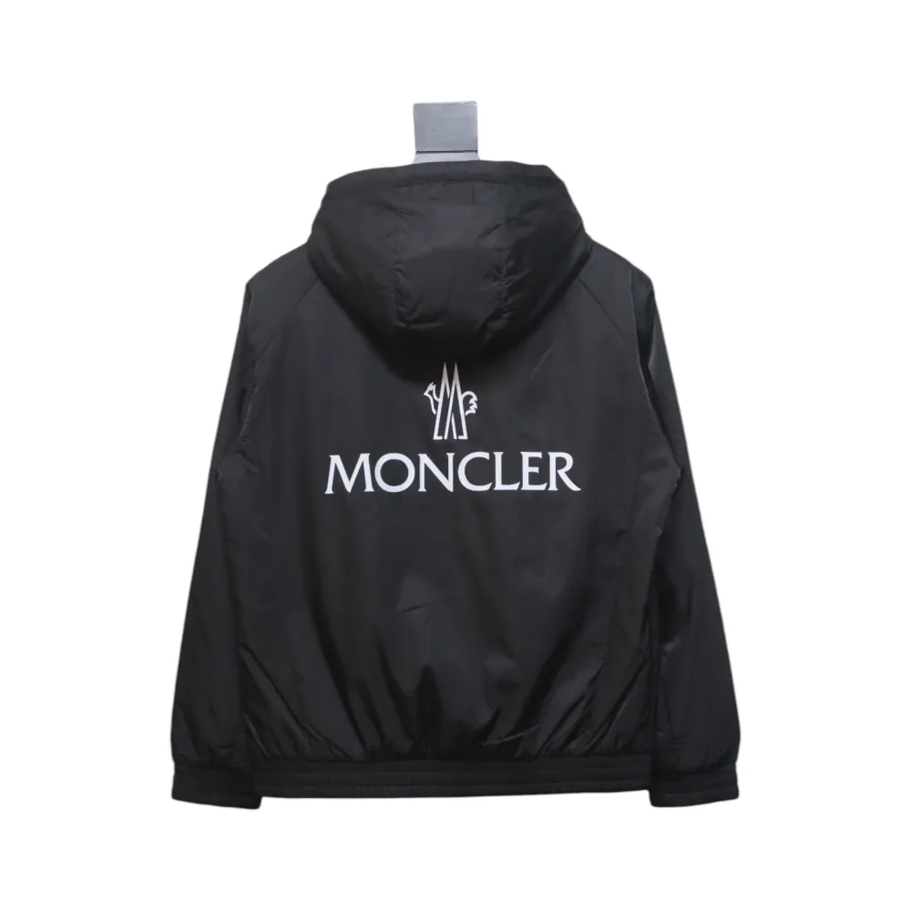 Moncler Cotton Hooded Jacket With Front And Rear Lettering Logo Black