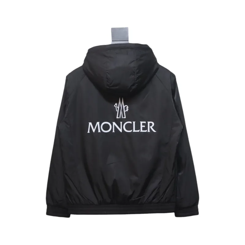 Moncler Cotton Hooded Jacket With Front And Rear Lettering Logo Black