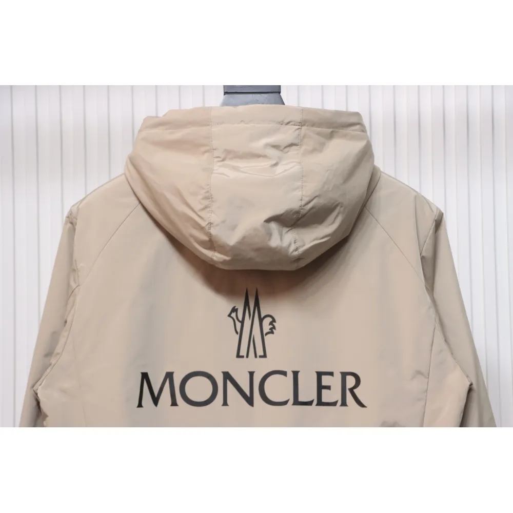 Moncler Cotton Hooded Jacket With Front And Rear Lettering Logo Khaki