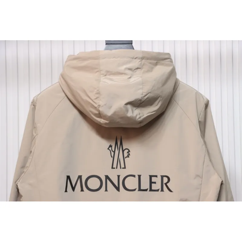 Moncler Cotton Hooded Jacket With Front And Rear Lettering Logo Khaki