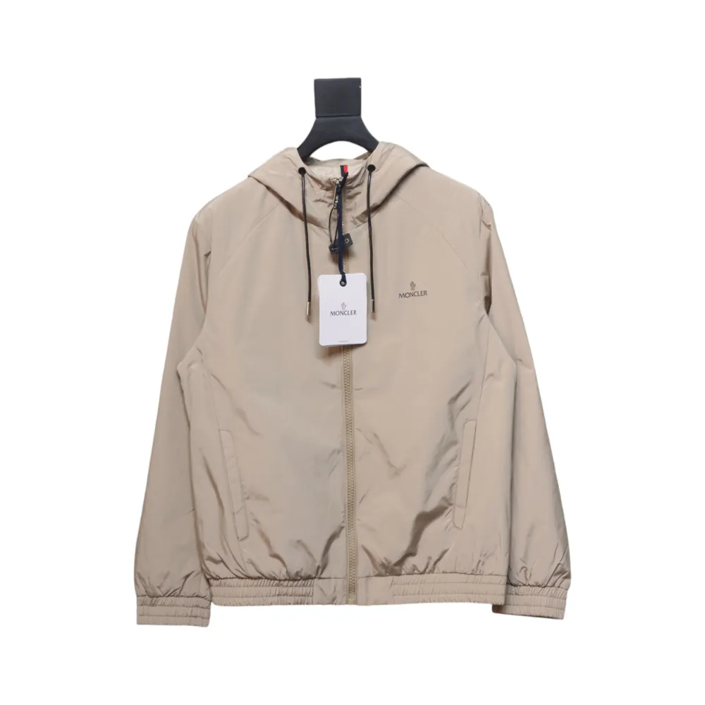 Moncler Cotton Hooded Jacket With Front And Rear Lettering Logo Khaki