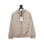 Moncler Cotton Hooded Jacket With Front And Rear Lettering Logo Khaki