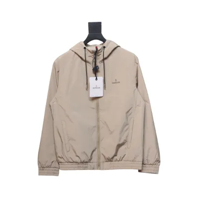 Moncler Cotton Hooded Jacket With Front And Rear Lettering Logo Khaki 01