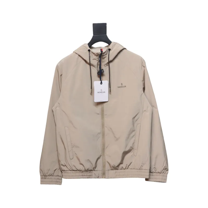 Moncler Cotton Hooded Jacket With Front And Rear Lettering Logo Khaki