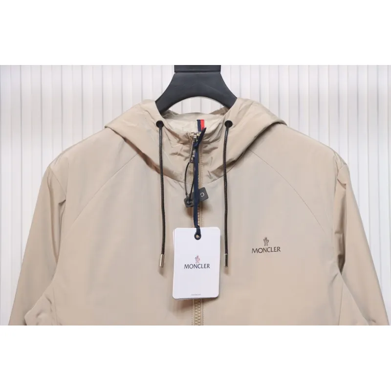 Moncler Cotton Hooded Jacket With Front And Rear Lettering Logo Khaki