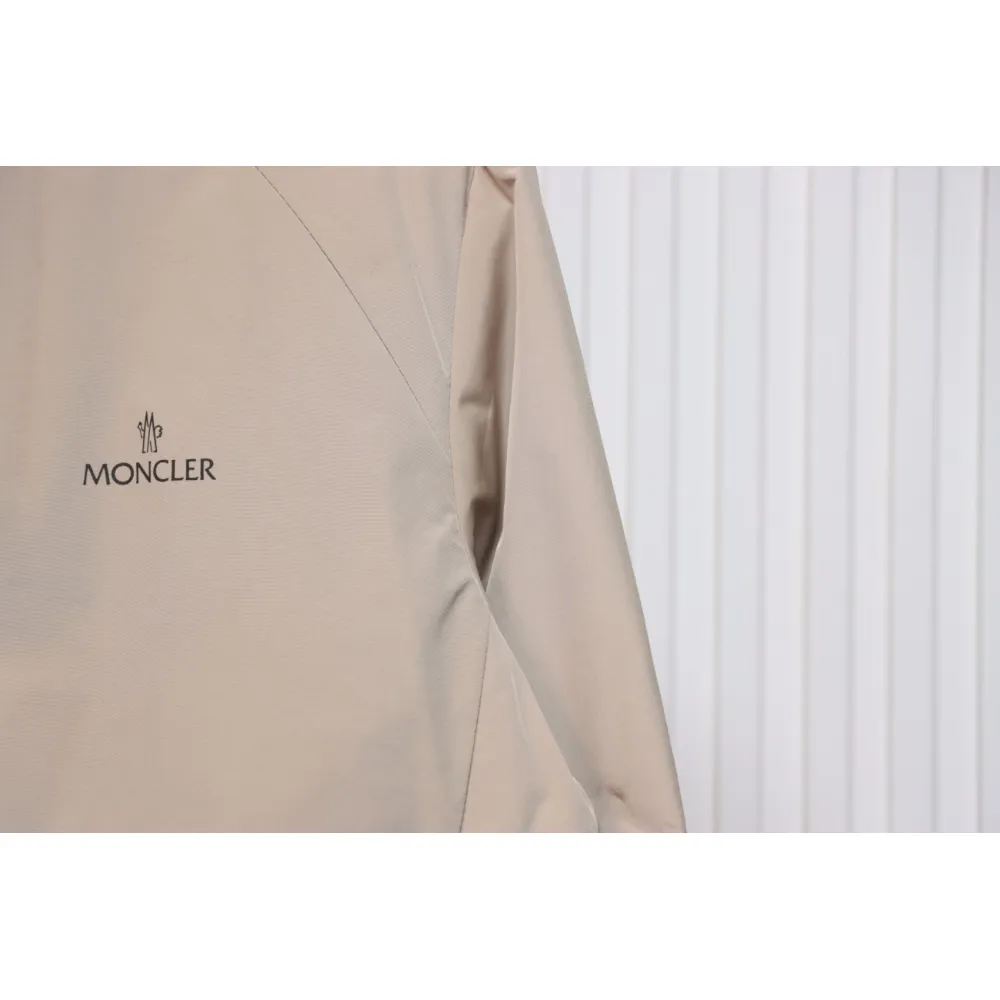 Moncler Cotton Hooded Jacket With Front And Rear Lettering Logo Khaki