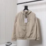 Moncler Cotton Hooded Jacket With Front And Rear Lettering Logo Khaki