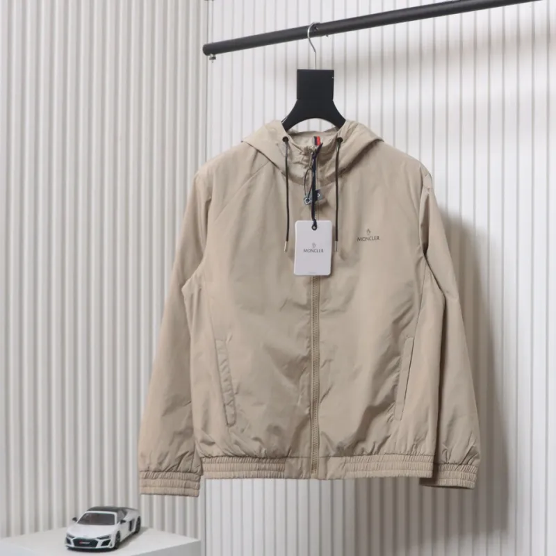 Moncler Cotton Hooded Jacket With Front And Rear Lettering Logo Khaki