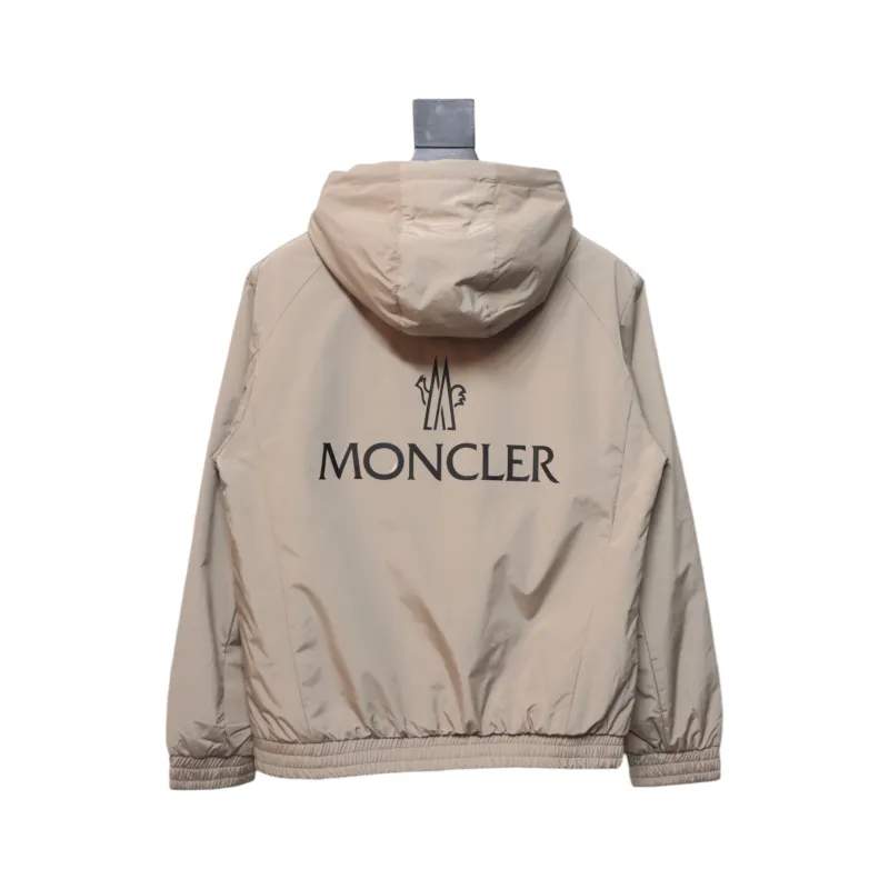 Moncler Cotton Hooded Jacket With Front And Rear Lettering Logo Khaki