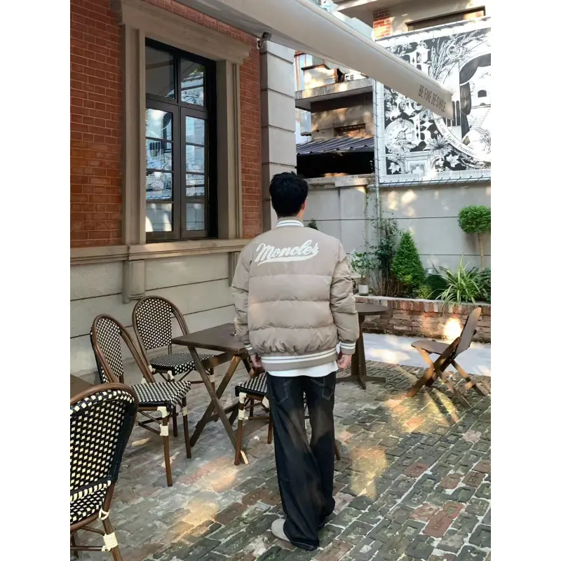 Moncler Lateltin M Logo College Style Down Jacket Khaki