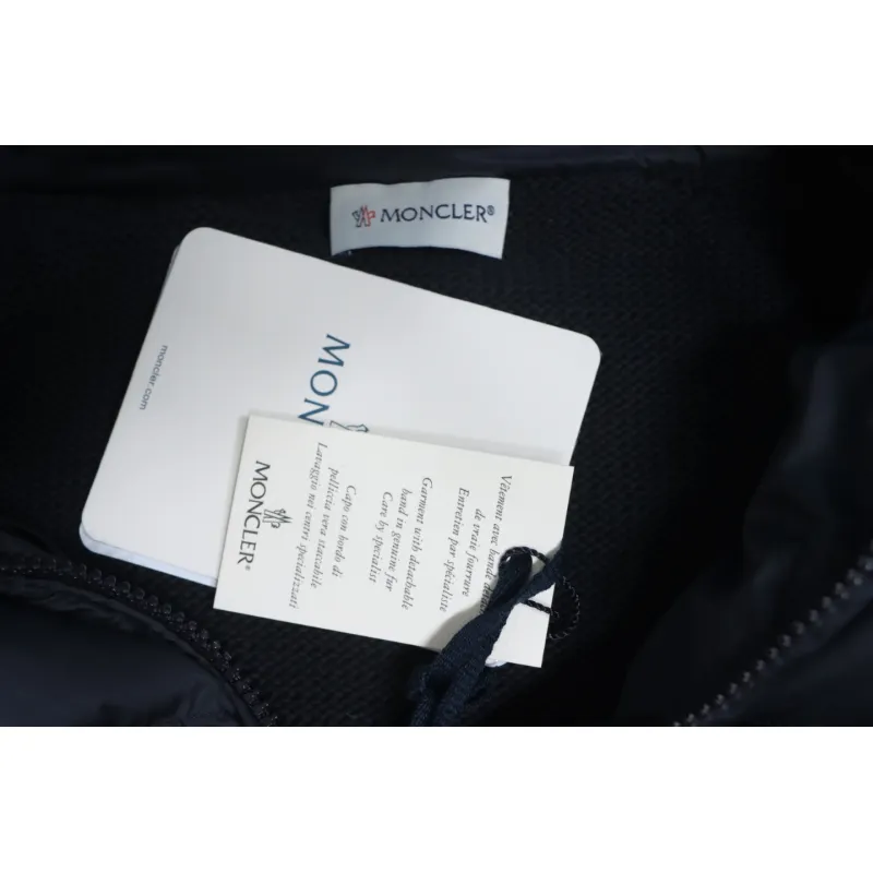 Moncler Spliced ​Woolen Sleeves Stand Collar Thin Down Jacket Blue