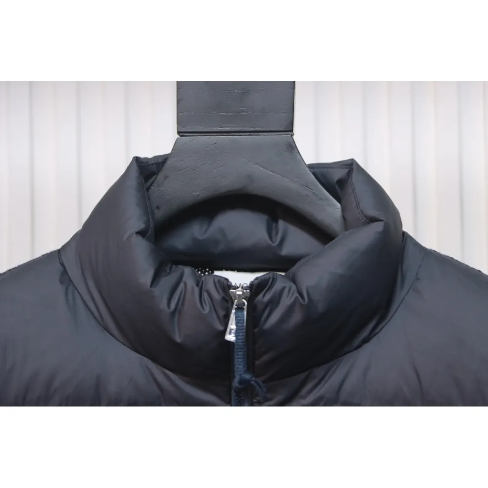 Moncler Spliced ​Woolen Sleeves Stand Collar Thin Down Jacket Blue