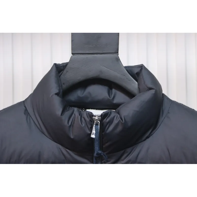 Moncler Spliced ​Woolen Sleeves Stand Collar Thin Down Jacket Blue