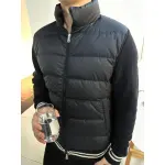 Moncler Spliced ​Woolen Sleeves Stand Collar Thin Down Jacket Blue