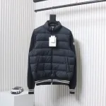 Moncler Spliced ​Woolen Sleeves Stand Collar Thin Down Jacket Blue
