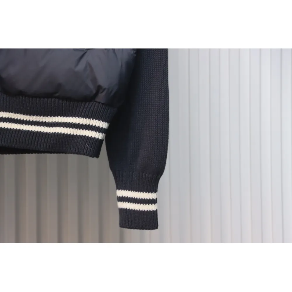 Moncler Spliced ​Woolen Sleeves Stand Collar Thin Down Jacket Blue