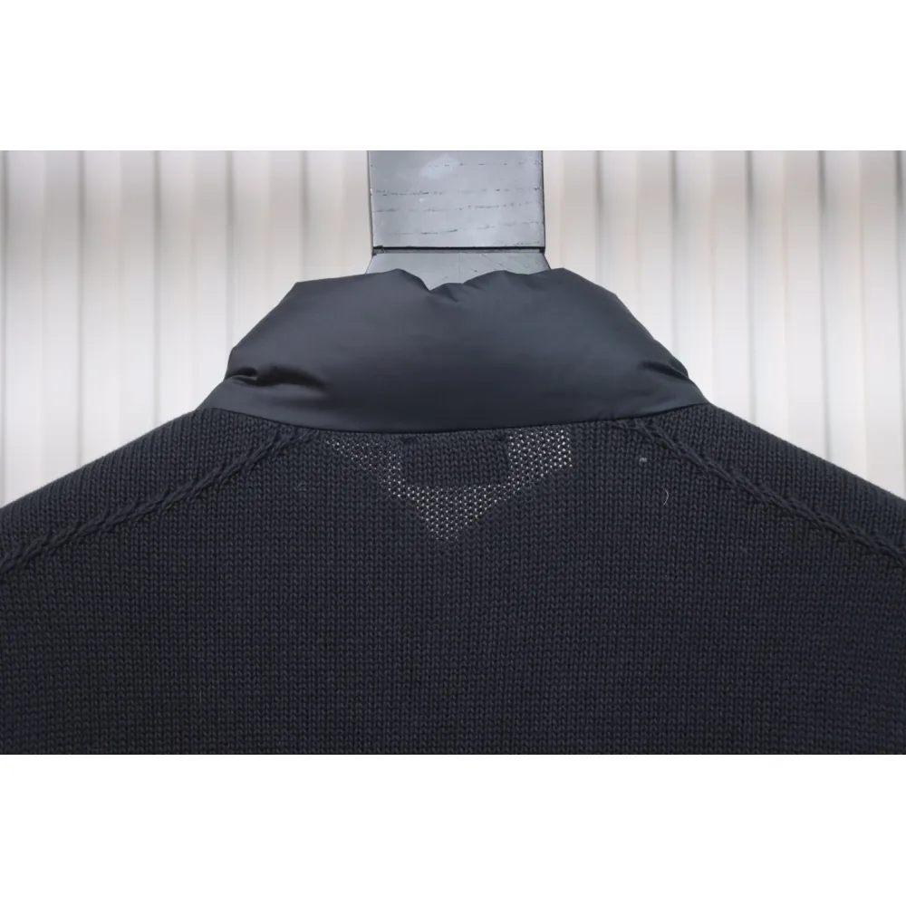 Moncler Spliced ​Woolen Sleeves Stand Collar Thin Down Jacket Blue