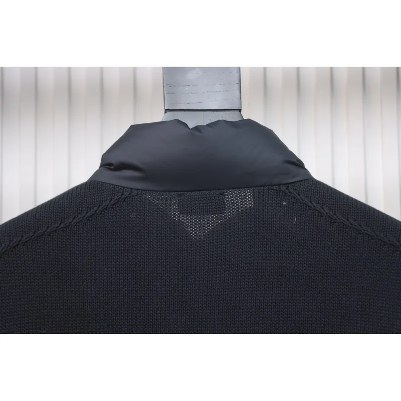 Moncler Spliced ​Woolen Sleeves Stand Collar Thin Down Jacket Blue