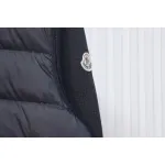 Moncler Spliced ​Woolen Sleeves Stand Collar Thin Down Jacket Blue
