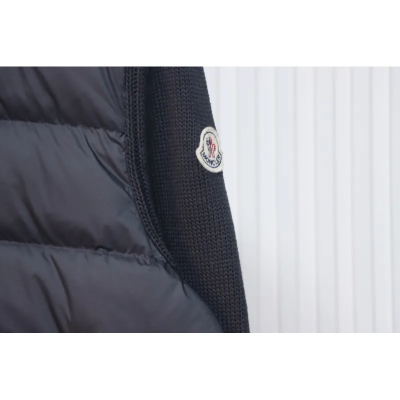 Moncler Spliced ​Woolen Sleeves Stand Collar Thin Down Jacket Blue