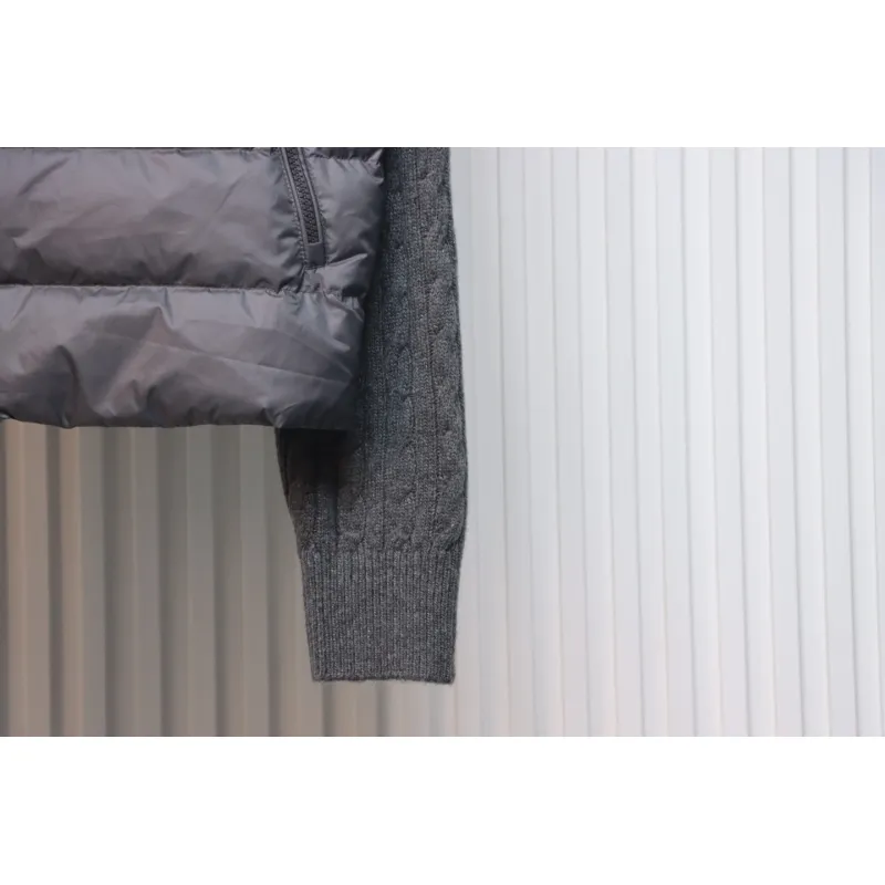 Moncler Spliced ​Woolen Sleeves Stand Collar Thin Down Jacket Grey