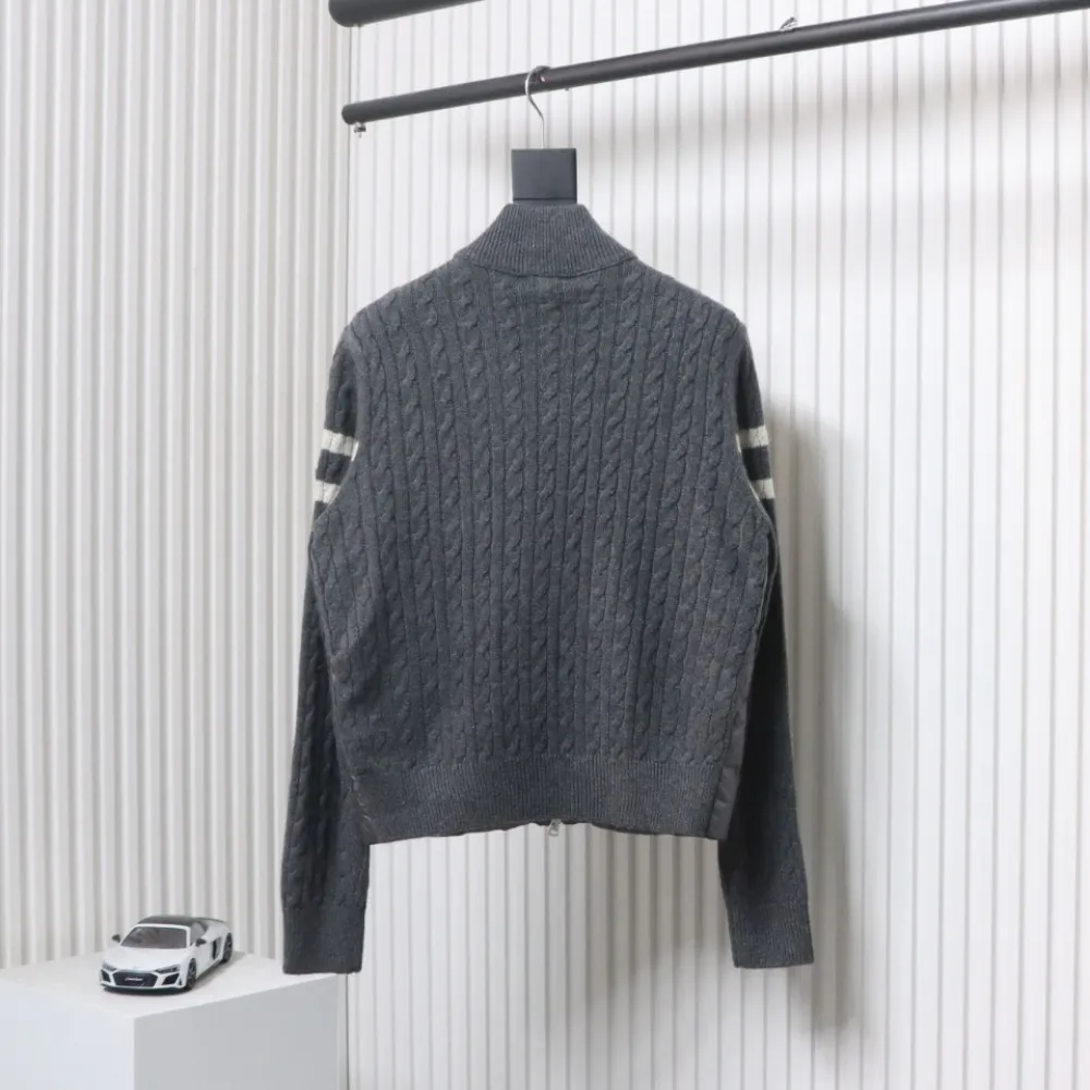 Moncler Spliced ​Woolen Sleeves Stand Collar Thin Down Jacket Grey