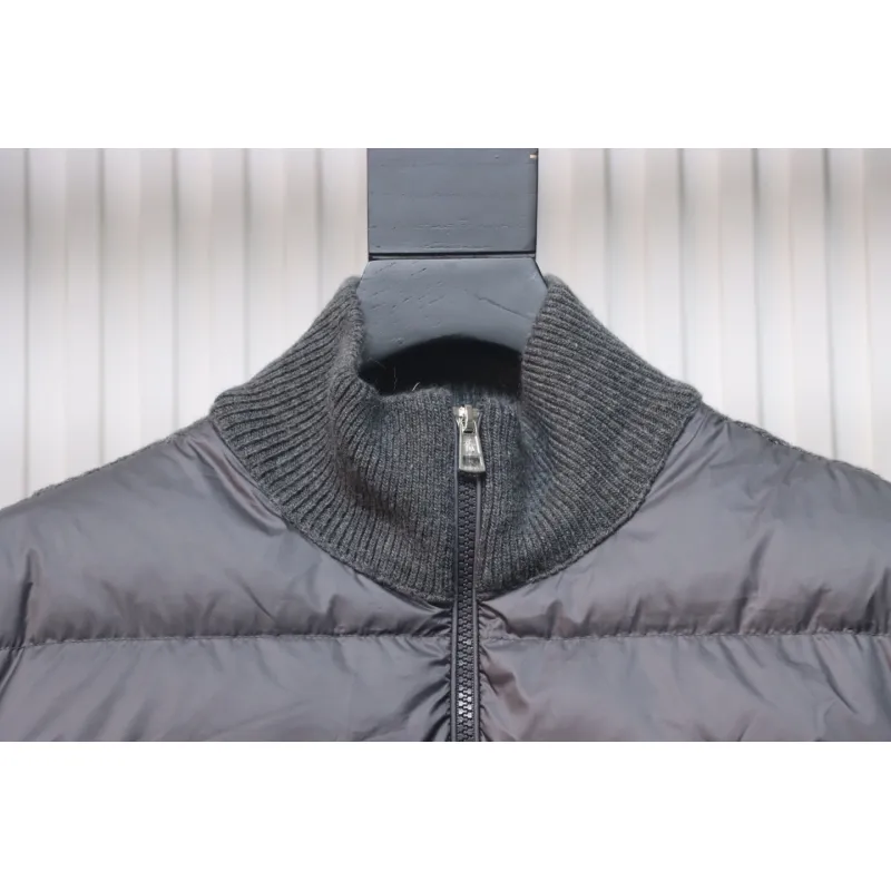 Moncler Spliced ​Woolen Sleeves Stand Collar Thin Down Jacket Grey