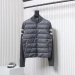 Moncler Spliced ​Woolen Sleeves Stand Collar Thin Down Jacket Grey