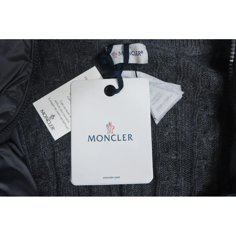 Moncler Spliced ​Woolen Sleeves Stand Collar Thin Down Jacket Grey