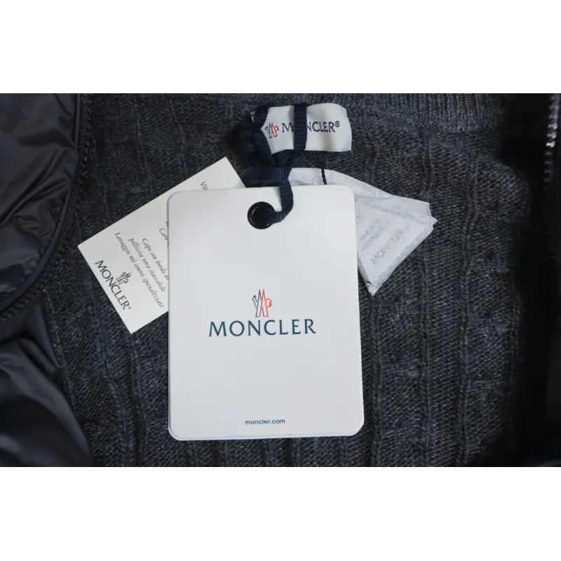 Moncler Spliced ​Woolen Sleeves Stand Collar Thin Down Jacket Grey