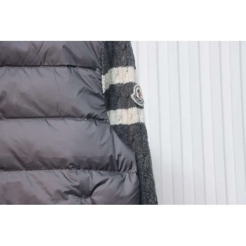 Moncler Spliced ​Woolen Sleeves Stand Collar Thin Down Jacket Grey