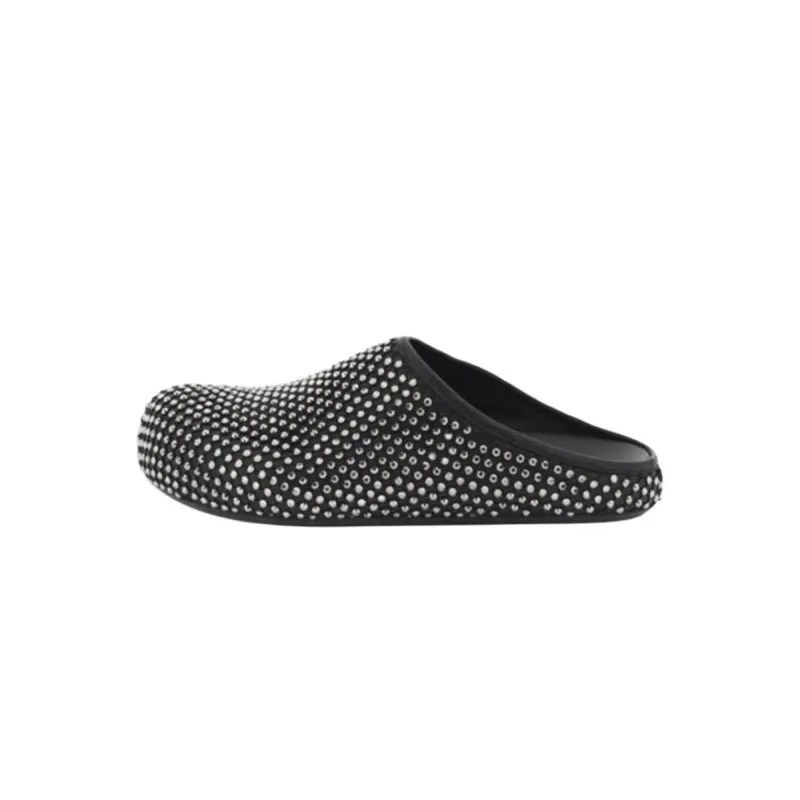 Marni Calfskin Fussbett Sabot Black Leather With Rhinestones SBMR000600P639400N99
