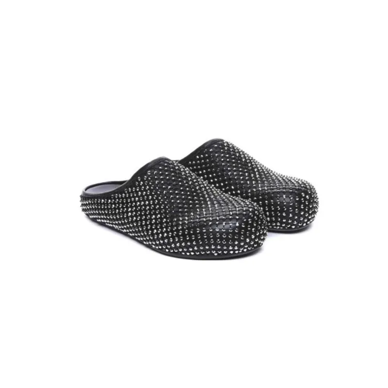 Marni Calfskin Fussbett Sabot Black Leather With Rhinestones SBMR000600P639400N99