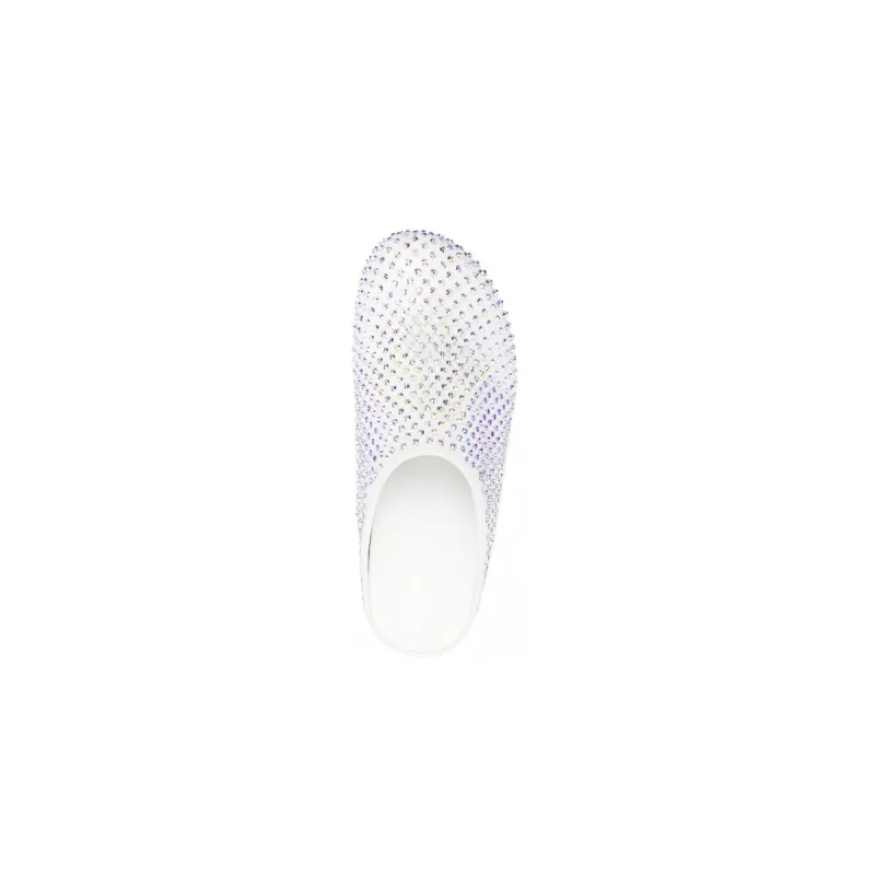 Marni Calfskin Fussbett Sabot White Leather With Rhinestones SBMS004601P639400W01