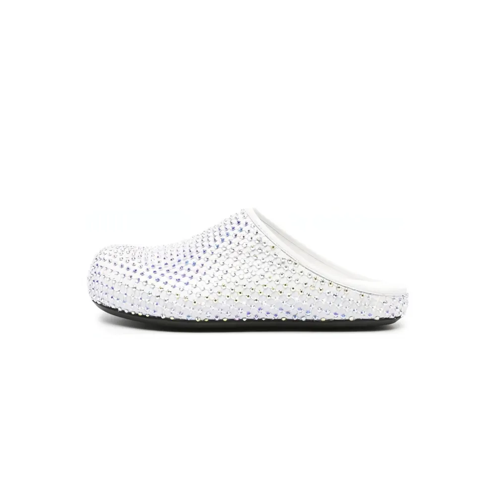 Marni Calfskin Fussbett Sabot White Leather With Rhinestones SBMS004601P639400W01