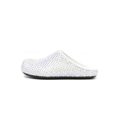 Marni Calfskin Fussbett Sabot White Leather With Rhinestones SBMS004601P639400W01 01