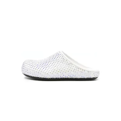 Marni Calfskin Fussbett Sabot White Leather With Rhinestones SBMS004601P639400W01 01