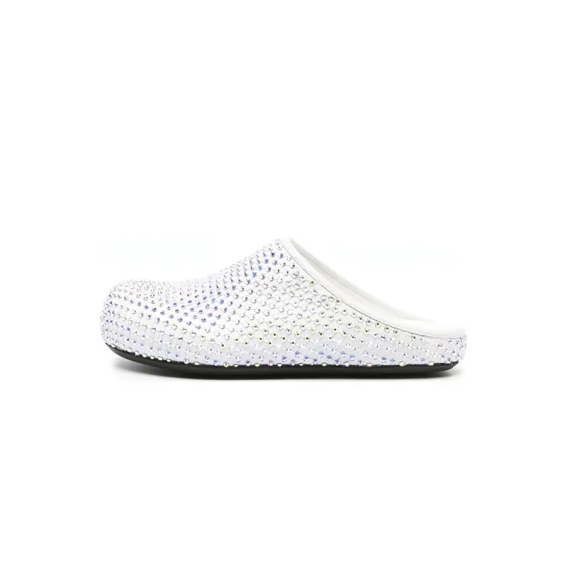 Marni Calfskin Fussbett Sabot White Leather With Rhinestones SBMS004601P639400W01