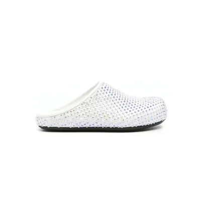 Marni Calfskin Fussbett Sabot White Leather With Rhinestones SBMS004601P639400W01 02