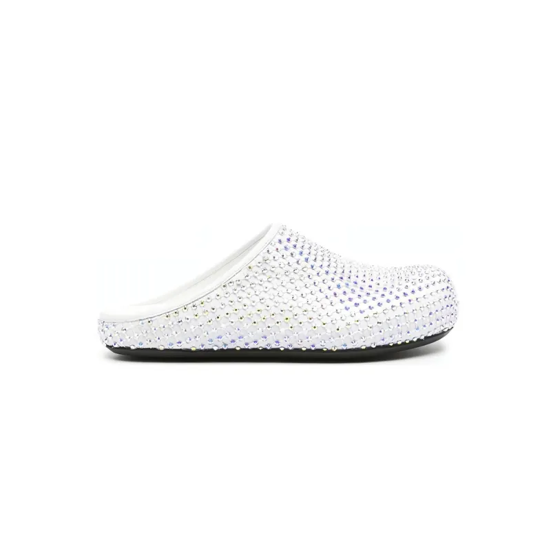Marni Calfskin Fussbett Sabot White Leather With Rhinestones SBMS004601P639400W01