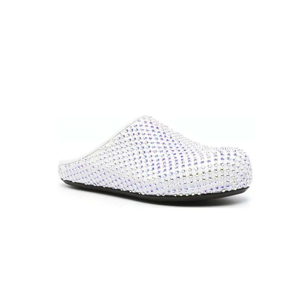 Marni Calfskin Fussbett Sabot White Leather With Rhinestones SBMS004601P639400W01