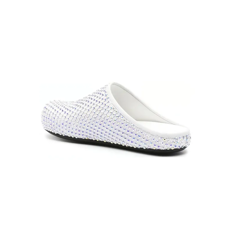 Marni Calfskin Fussbett Sabot White Leather With Rhinestones SBMS004601P639400W01