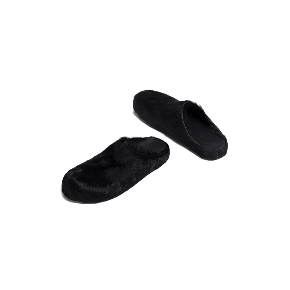 Marni Long-Hair Calfskin Fussbett Sabot Black SBMR000600P412200N99