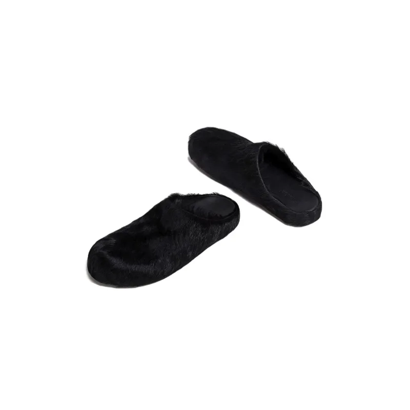 Marni Long-Hair Calfskin Fussbett Sabot Black SBMR000600P412200N99