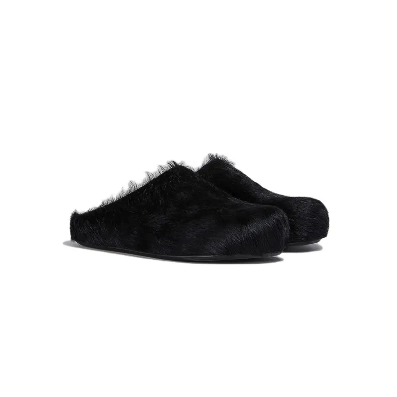 Marni Long-Hair Calfskin Fussbett Sabot Black SBMR000600P412200N99